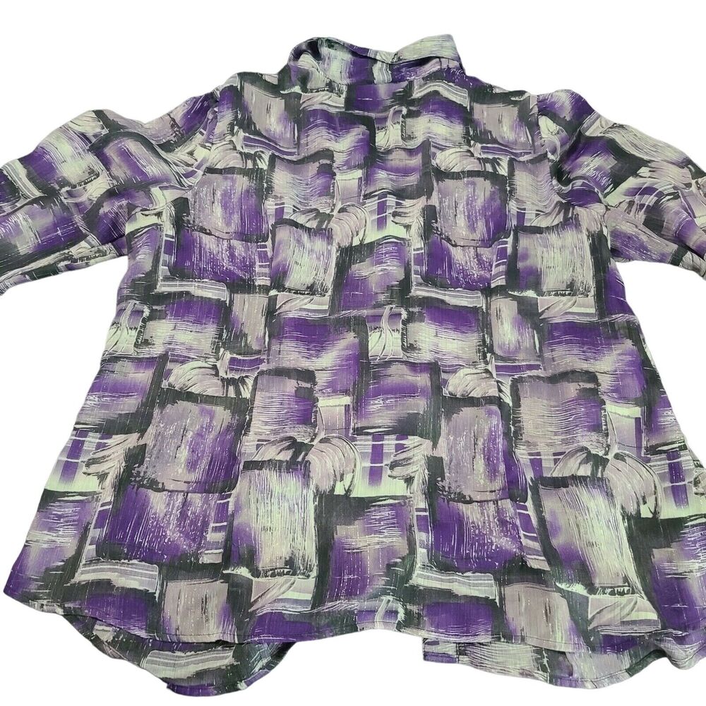 CB Career Plus Womens Button Up Blouse Purple Size 2X Polyester 1/2 Sleeve Shear